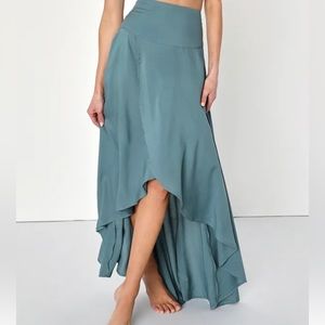 Ambrosio dark sage green high-low maxi skirt